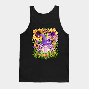 Sunflower Suicide Awareness Gnome With Purple Violet Flower Tank Top